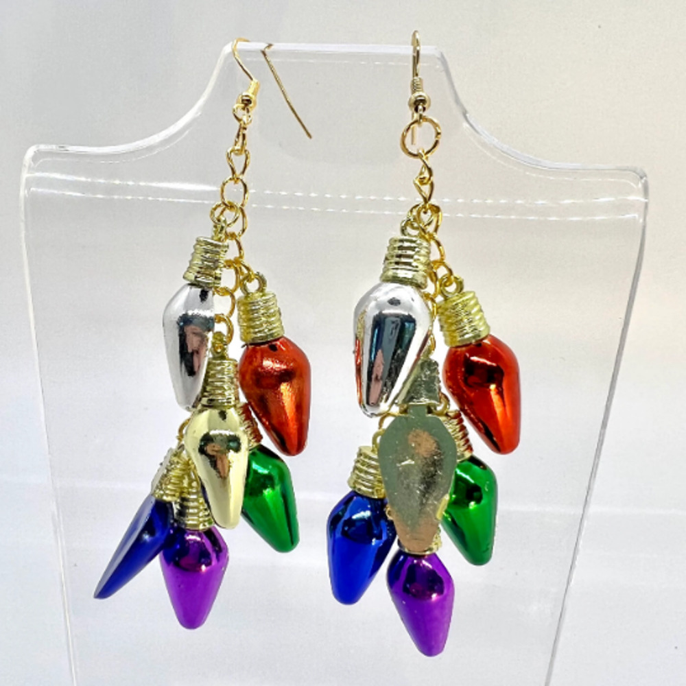 Christmas Light Bulb Earrings - Holiday Earrings - Chandelier Earrings